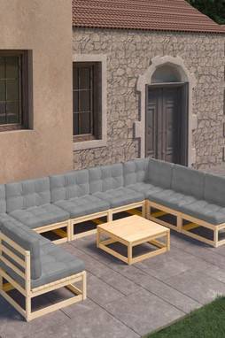 vidaXL 3077199 - Salon de jardin 10 pcs avec coussins Bois de pin massif