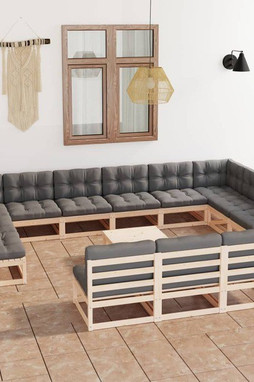 vidaXL 3077249 - Salon de jardin 14 pcs avec coussins Bois de pin massif