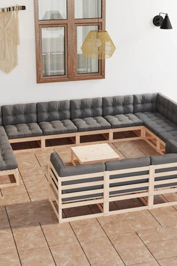 vidaXL 3077289 - Salon de jardin 14 pcs avec coussins Bois de pin massif