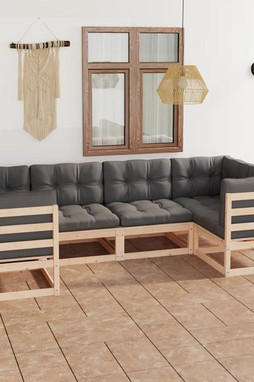 vidaXL 3077294 - Salon de jardin 6 pcs avec coussins Bois de pin massif