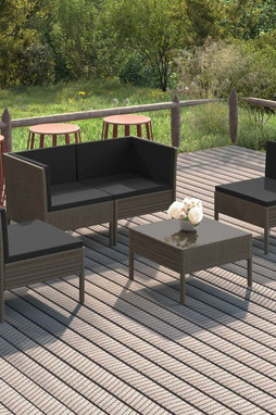 vidaXL 3094342 - Salon de jardin 5 pcs avec coussins résine tressée gris