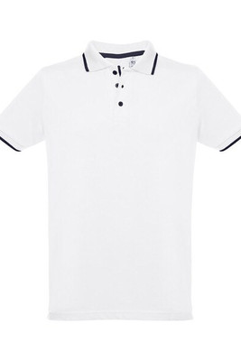 TH Clothes 30136 - Men's Polo Shirt with contrast colour trim and buttons. White