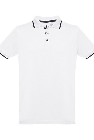 TH Clothes 30136 - Mens Polo Shirt with contrast colour trim and buttons. White