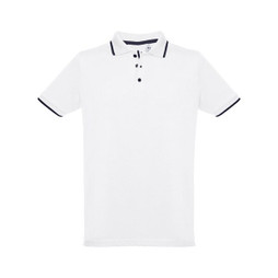 TH Clothes 30136 - Mens Polo Shirt with contrast colour trim and buttons. White