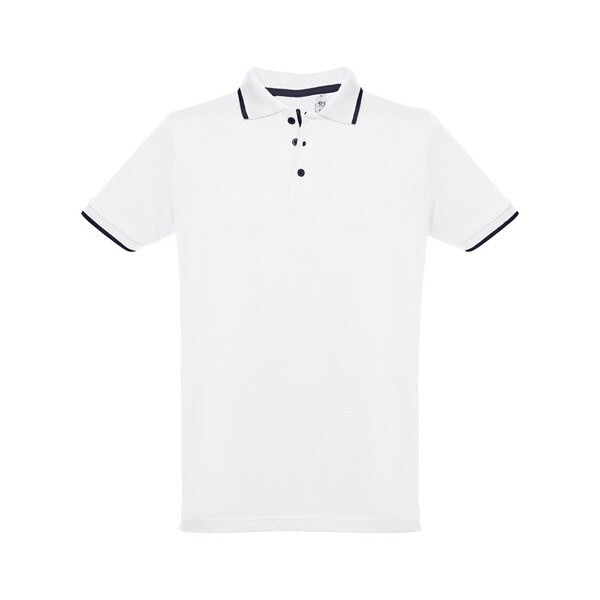 TH Clothes 30136 - Men's Polo Shirt with contrast colour trim and buttons. White