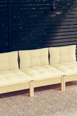 vidaXL 3096076 - Canapé 3 places de jardin et coussins crème Bois de pin solide