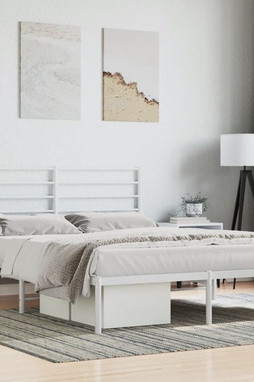 vidaXL 352367 - Cadre de lit métal sans matelas et tête de lit blanc 135x190 cm
