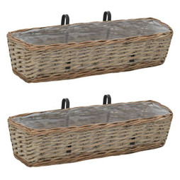 vidaXL 246829 - Jardinière de balcon 2 pcs Osier avec doublure en PE 60 cm