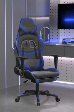 vidaXL 3143676 - Chaise de jeu avec repose-pied Noir et bleu Similicuir
