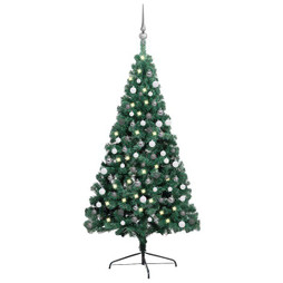 vidaXL 3077649 - Demi-arbre de Noël artificiel pré-éclairé et boules vert 120 cm