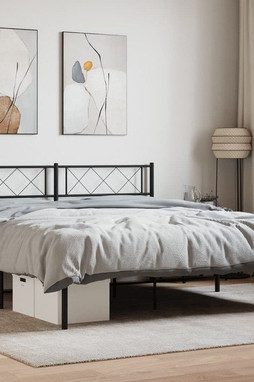 vidaXL 372276 - Cadre de lit métal sans matelas avec tête de lit noir 135x190cm