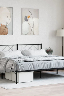 vidaXL 372283 - Cadre de lit métal sans matelas avec tête de lit noir 193x203cm