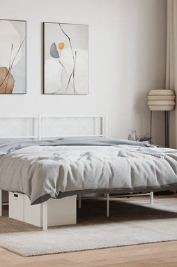 vidaXL 372325 - Cadre de lit métal sans matelas et tête de lit blanc 135x190 cm