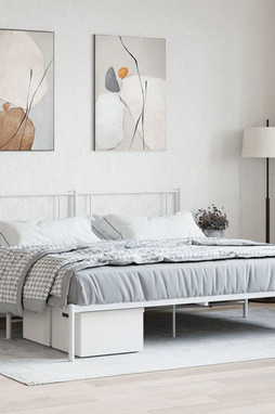 vidaXL 372331 - Cadre de lit métal sans matelas et tête de lit blanc 183x213 cm