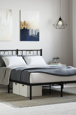 vidaXL 355465 - Cadre de lit métal sans matelas avec tête de lit noir 150x200cm