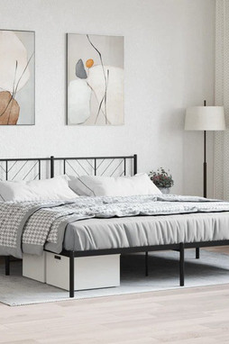 vidaXL 372185 - Cadre de lit métal sans matelas avec tête de lit noir 193x203cm