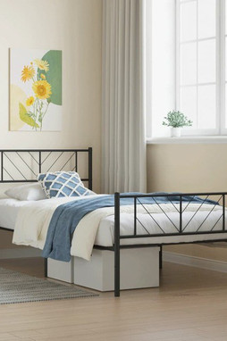 vidaXL 372191 - Cadre de lit métal sans matelas avec pied de lit noir 100x190cm