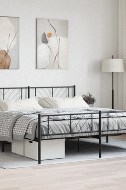 vidaXL 372203 - Cadre de lit métal sans matelas avec pied de lit noir 193x203cm