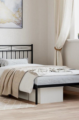 vidaXL 373685 - Cadre de lit métal sans matelas avec tête de lit noir 100x190cm