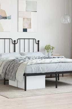 vidaXL 373886 - Cadre de lit métal sans matelas avec tête de lit noir 135x190cm
