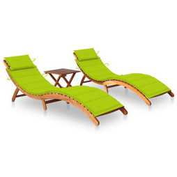 vidaXL 3077387 - Chaises longues lot de 2 avec table et coussins Acacia solide