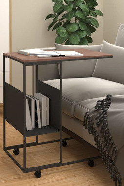 vidaXL 343108 - Table dappoint avec roues noir 55x36x63,5 cm bois dingénierie