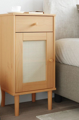 vidaXL 358016 - Table de chevet SENJA aspect de rotin marron bois de pin massif