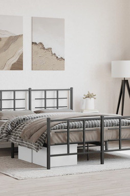 vidaXL 355581 - Cadre de lit métal sans matelas avec pied de lit noir 150x200cm