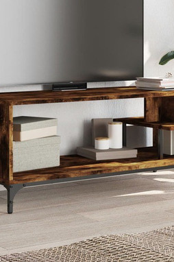 vidaXL 842413 - Meuble TV chêne fumé bois ingénierie et acier enduit de poudre