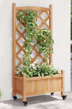 vidaXL 3207647 - Jardinière avec treillis et roues marron bois massif de sapin