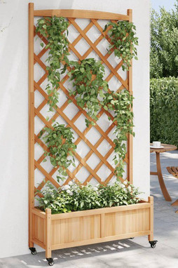 vidaXL 3207653 - Jardinière avec treillis et roues marron bois massif de sapin
