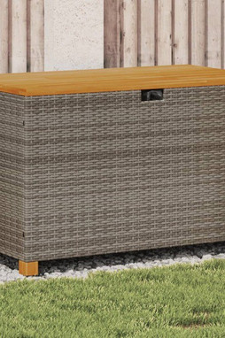vidaXL 366286 - Boîte de rangement de jardin gris résine tressée bois dacacia