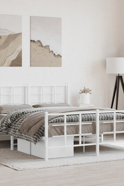 vidaXL 355630 - Cadre de lit métal sans matelas et pied de lit blanc 150x200 cm
