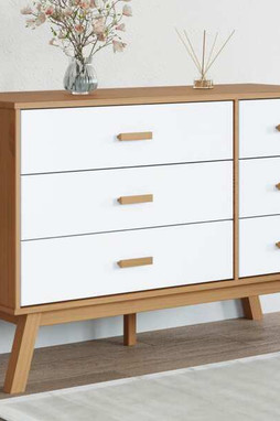 vidaXL 358593 - Armoire à tiroirs OLDEN blanc et marron bois de pin solide