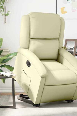 vidaXL 3205946 - Fauteuil inclinable électrique crème cuir véritable