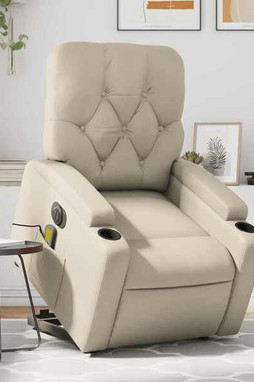 vidaXL 3206094 - Fauteuil inclinable de massage électrique crème similicuir