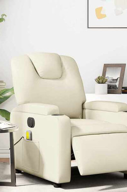 vidaXL 3205986 - Fauteuil inclinable de massage électrique crème similicuir