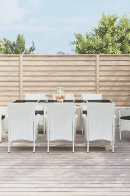 vidaXL 3187345 - Ensemble à manger de jardin et coussins 9 pcs blanc poly rotin
