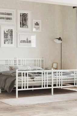 vidaXL 376397 - Cadre de lit métal sans matelas et pied de lit blanc 193x203 cm