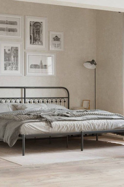 vidaXL 376606 - Cadre de lit métal sans matelas avec tête de lit noir 193x203cm