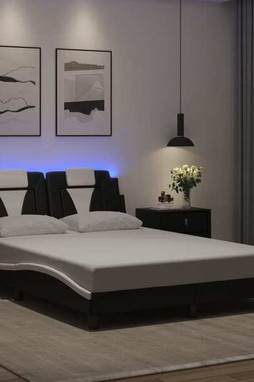 vidaXL 3214058 - Cadre de lit avec lumières LED noir blanc 137x190 cm similicuir