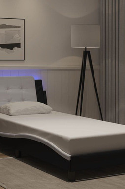 vidaXL 3214140 - Cadre de lit avec lumière LED noir blanc 100x190 cm similicuir