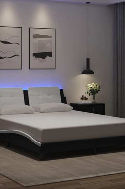 vidaXL 3214149 - Cadre de lit avec lumière LED noir blanc 152x203 cm similicuir