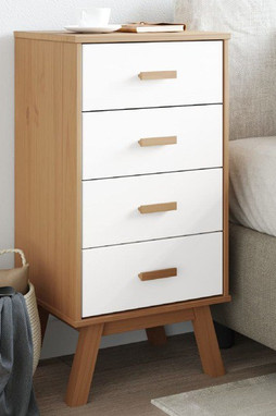 vidaXL 358587 - Table de chevet OLDEN blanc et marron bois de pin solide
