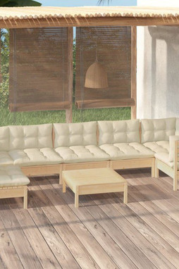 vidaXL 3096436 - Salon de jardin 8 pcs avec coussins crème Bois de pin