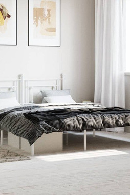 vidaXL 374390 - Cadre de lit métal sans matelas et tête de lit blanc 150x200 cm