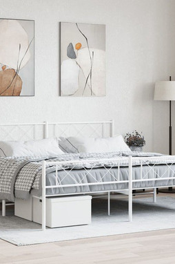 vidaXL 372350 - Cadre de lit métal sans matelas et pied de lit blanc 193x203 cm
