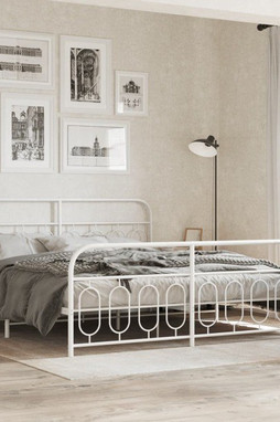 vidaXL 377190 - Cadre de lit métal sans matelas et pied de lit blanc 193x203 cm