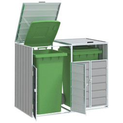 vidaXL 4006176 - Rangement à roulettes pour poubelles pour deux bacs gris acier