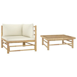 vidaXL 313144 - Salon de jardin 2 pcs avec coussins blanc crème Bambou